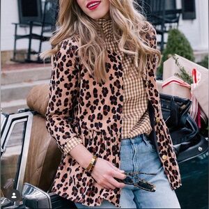 Elizabeth Wilson Leopard Print Peplum Jacket New XL